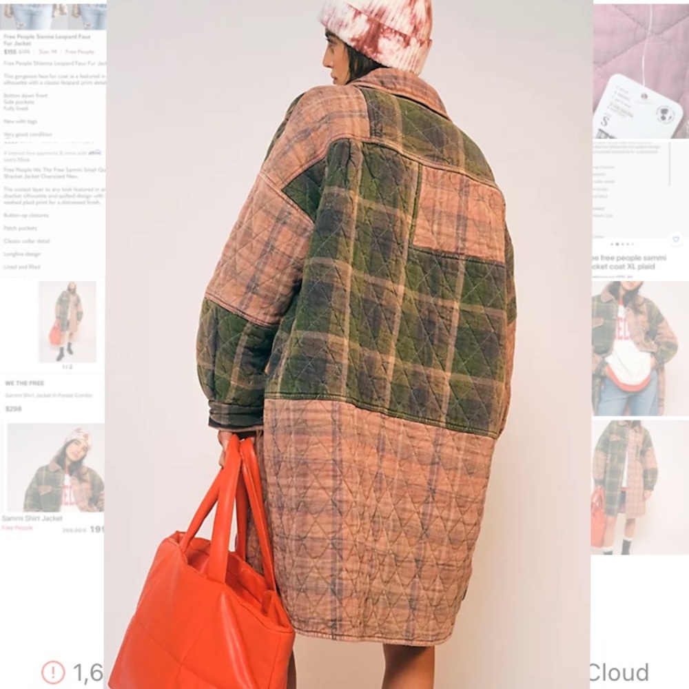 Free People Plaid Jacket in Green and Pink - Picture 3 of 8